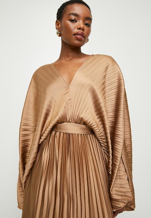 edit - Pleated dolman sleeve maxi dress - chestnut