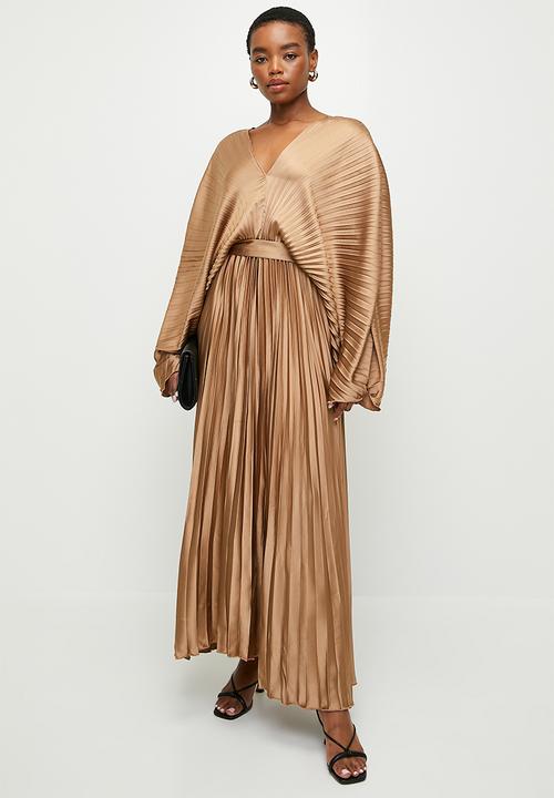 edit - Pleated dolman sleeve maxi dress - chestnut