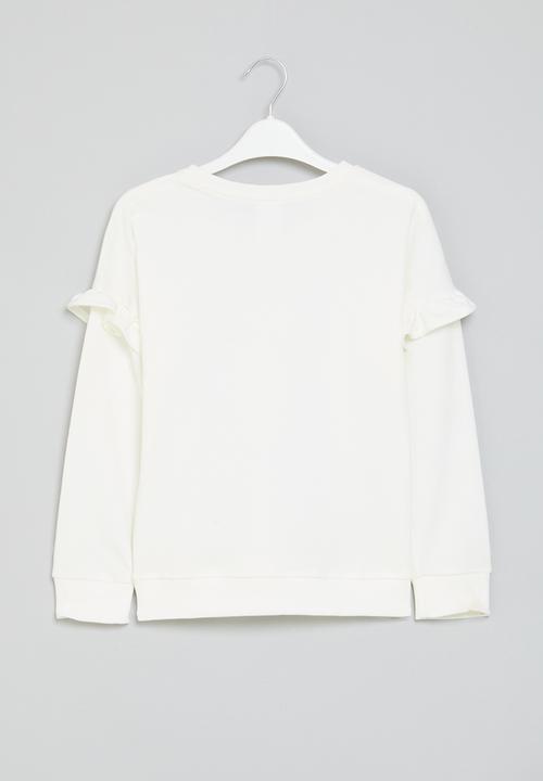 Pop Candy - Printed frilled sweat top - white