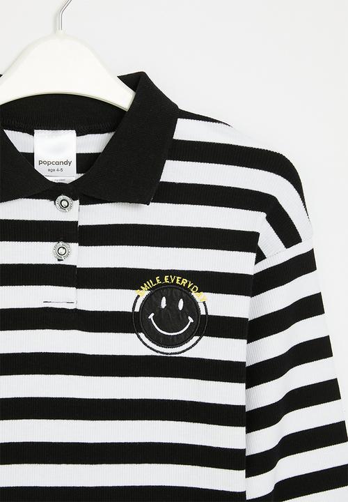 Pop Candy - Striped golf top - black & white