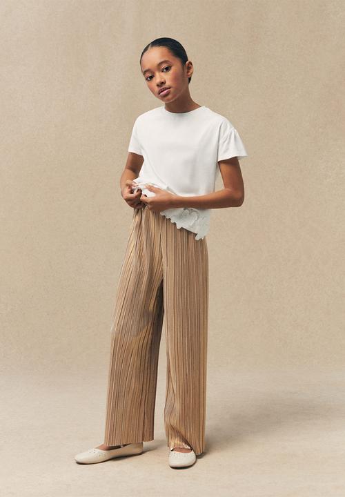 MANGO - Trousers pleaty - gold