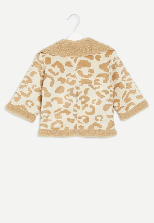 Pop Candy - Printed sherpa jacket - ecru & brown