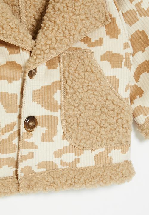 Pop Candy - Printed sherpa jacket - ecru & brown