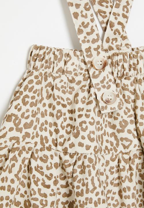 Pop Candy - Printed suspender skirt - ecru & brown