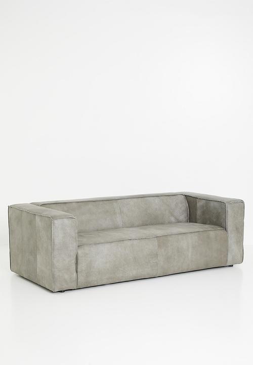 Sixth Floor - Seattle genuine leather 3 seater sofa - zambezi grey