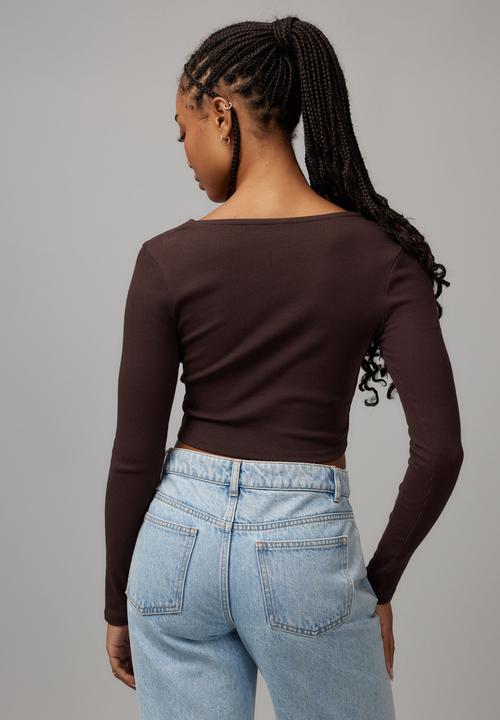 Factorie - Maddie crop long sleeve - rich choc