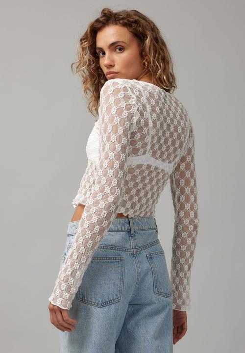 Factorie - Ella 3/4 sleeve lace cardi - white