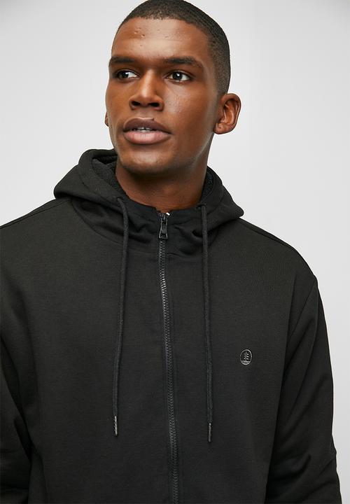 Lark & Crosse - Themba Sherpa Lined Zip Thru Hoodie Pullover - Black