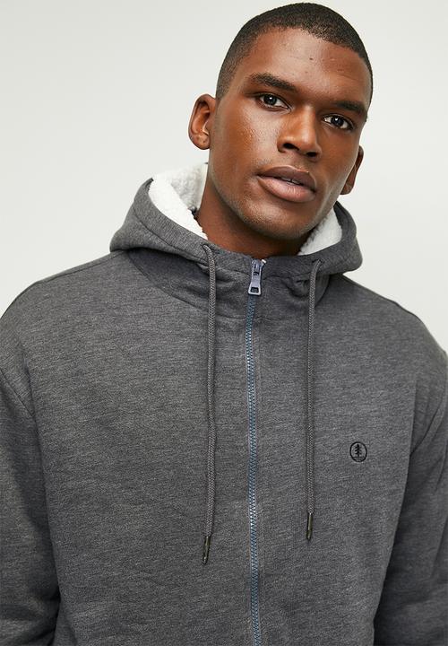 Lark & Crosse - Themba Sherpa Lined Zip Thru Hoodie Pullover - Charcoal Mel