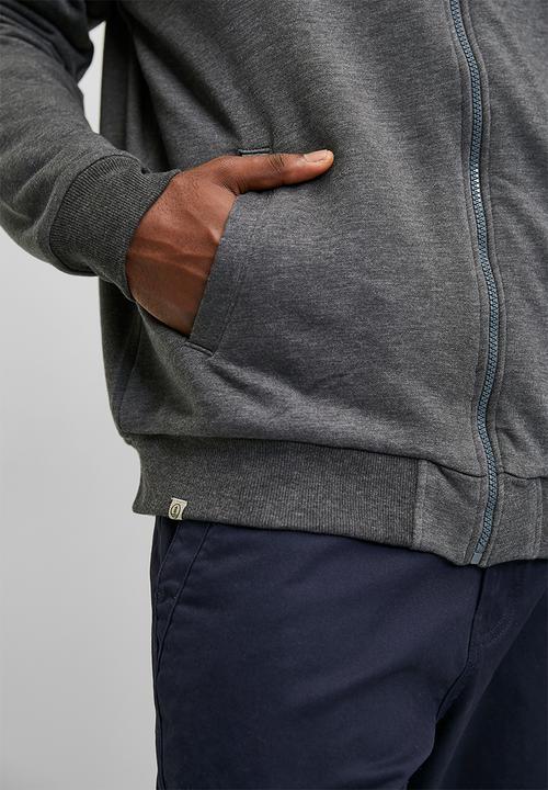 Lark & Crosse - Themba Sherpa Lined Zip Thru Hoodie Pullover - Charcoal Mel