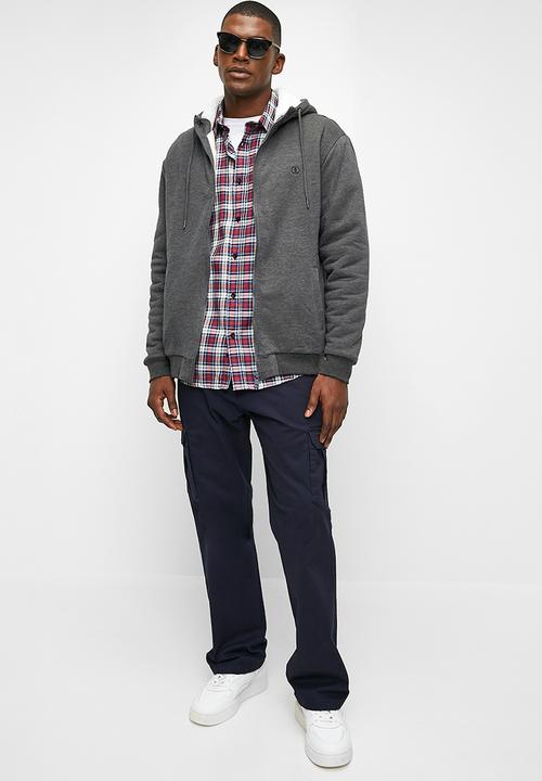 Lark & Crosse - Themba Sherpa Lined Zip Thru Hoodie Pullover - Charcoal Mel