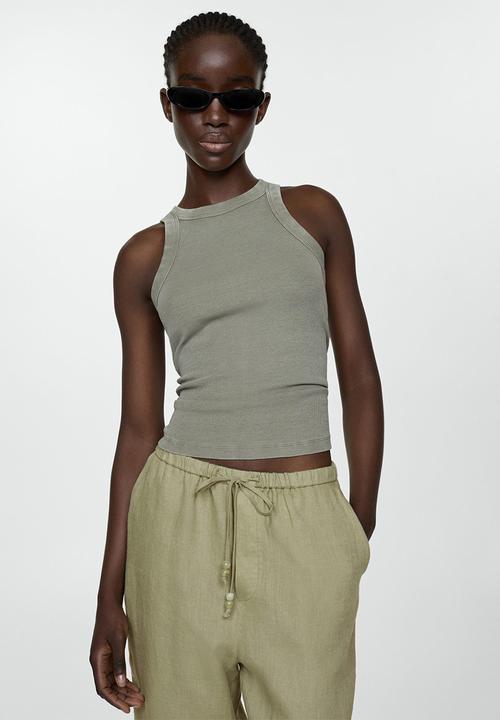 MANGO - Trousers Linen - Green
