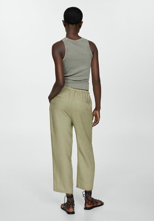 MANGO - Trousers Linen - Green