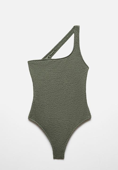 MANGO - Asymmetrical textured swimsuit - grey