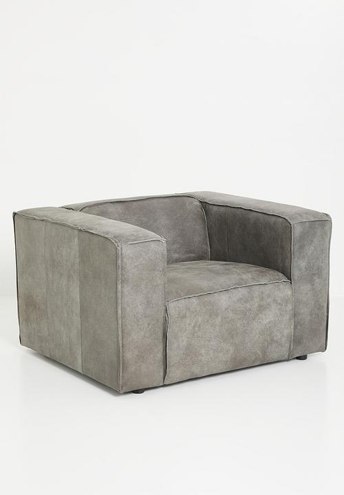 Sixth Floor - Seattle genuine leather arm chair-Zambezi grey
