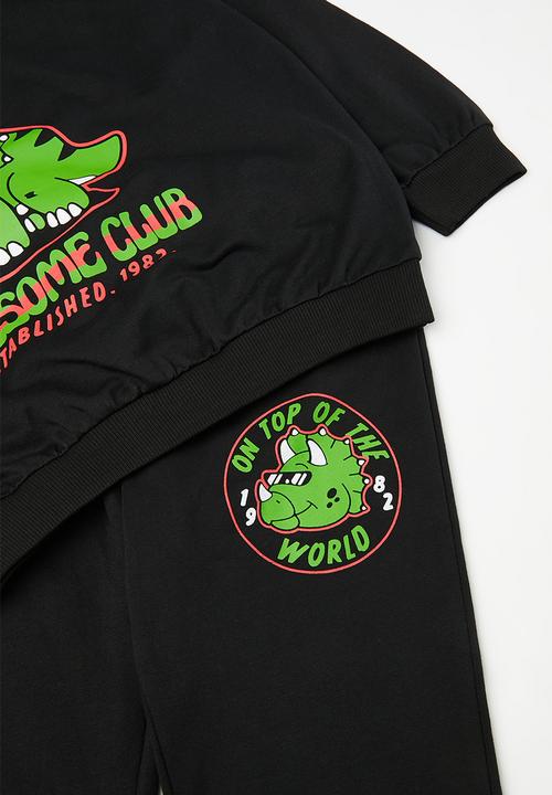 Pop Candy - Printed sweat top and pants set - black & green