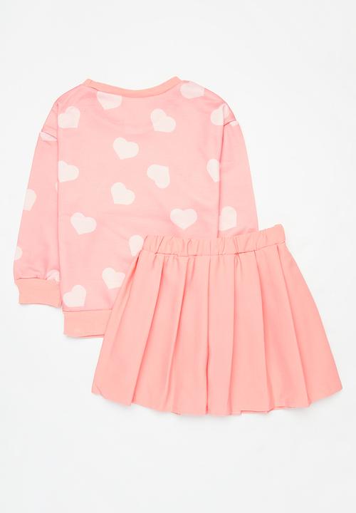 Pop Candy - Pleated skirt & printed top set-pink