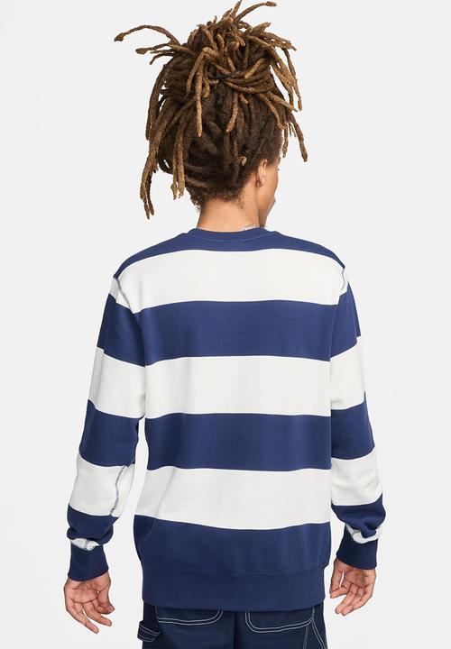 Nike - M Nike Club Stripe Heavyweight Ft Crew - Midnight Navy & Sail 