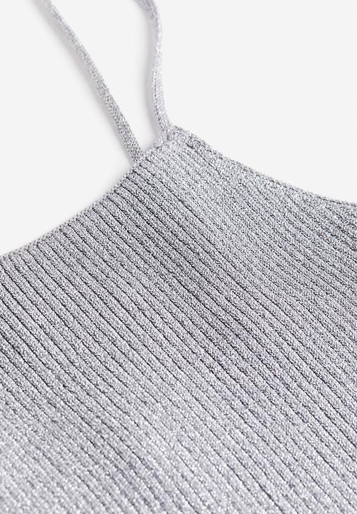H&M - Rib-knit strappy top - silver-coloured