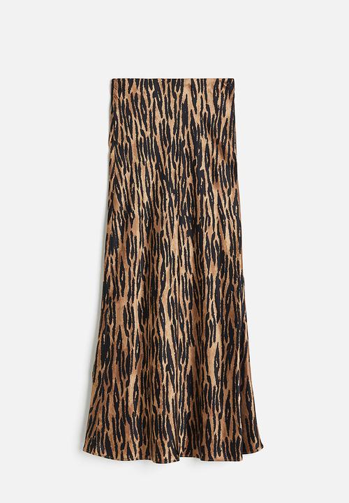 H&M - Satin maxi skirt - light brown leopard print