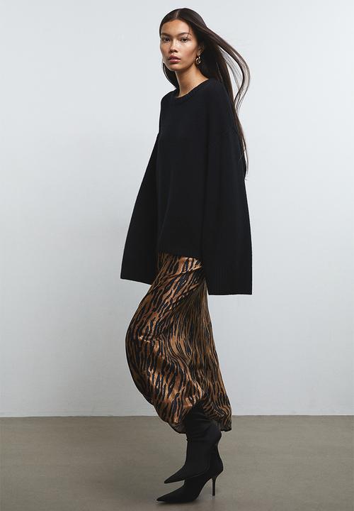 H&M - Satin maxi skirt - light brown leopard print