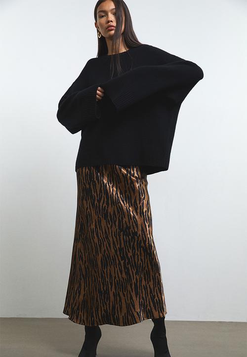 H&M - Satin maxi skirt - light brown leopard print