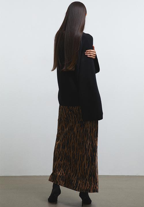 H&M - Satin maxi skirt - light brown leopard print