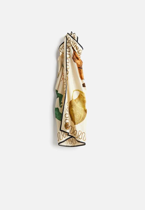 H&M - H&M Studio: Printed silk shawl - beige