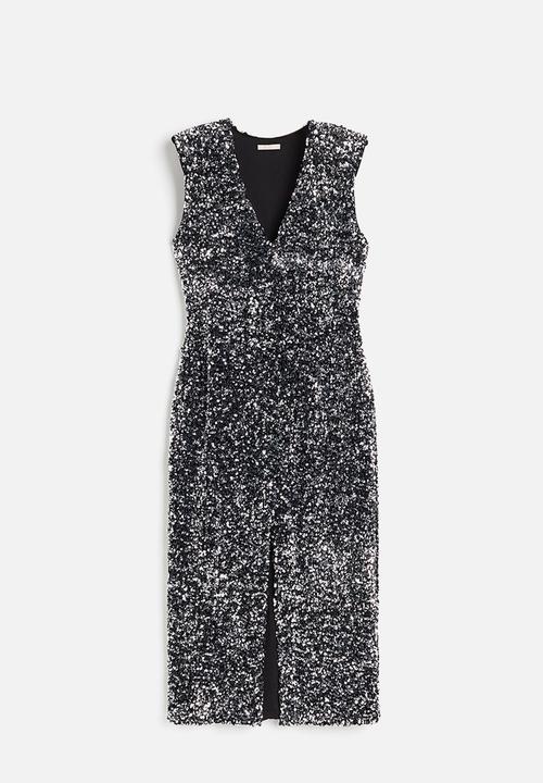 H&M - Sequined slit-hem dress - grey silver-coloured