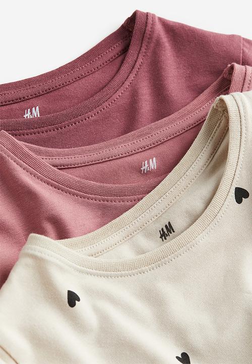 H&M - 3-Pack long-sleeved tops - dusty pink hearts
