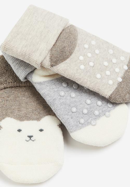 H&M - 3-Pack terry socks - beige marl/bear