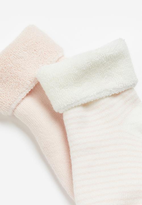 H&M - 2-Pack terry socks - light pink striped