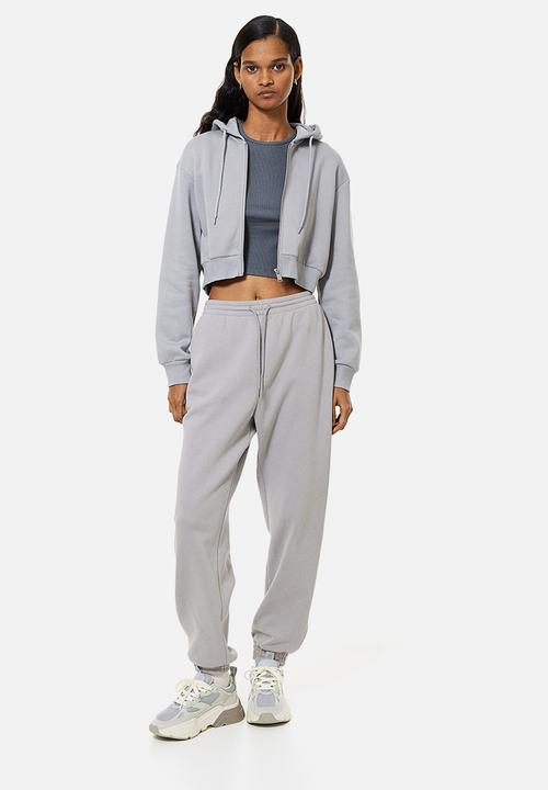 H&M - Cropped zip-through hoodie - grey