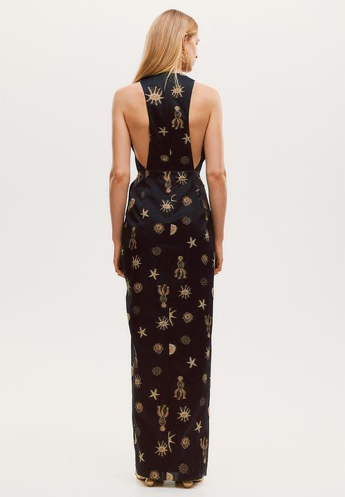 H&M - H&M Studio: Draped-detail jacquard-weave dress - black multi