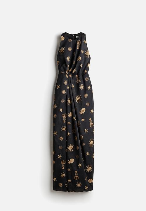 H&M - H&M Studio: Draped-detail jacquard-weave dress - black multi