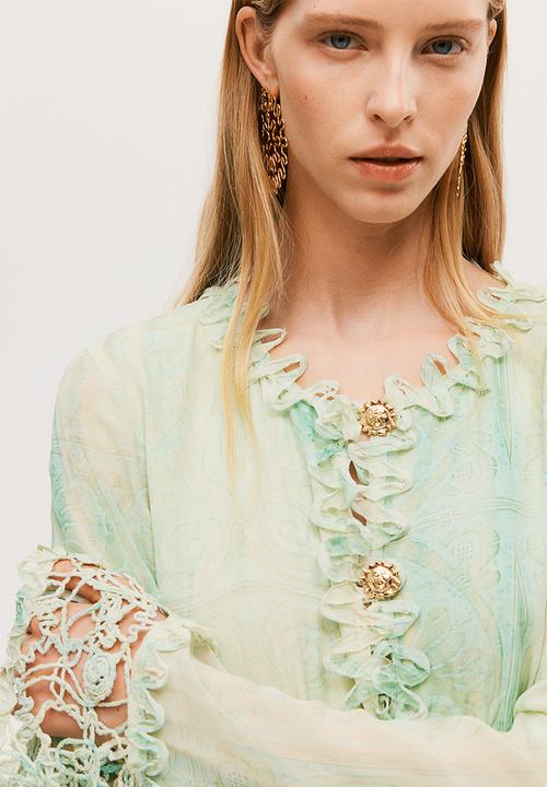 H&M - H&M Studio: Embellished patterned dress - green