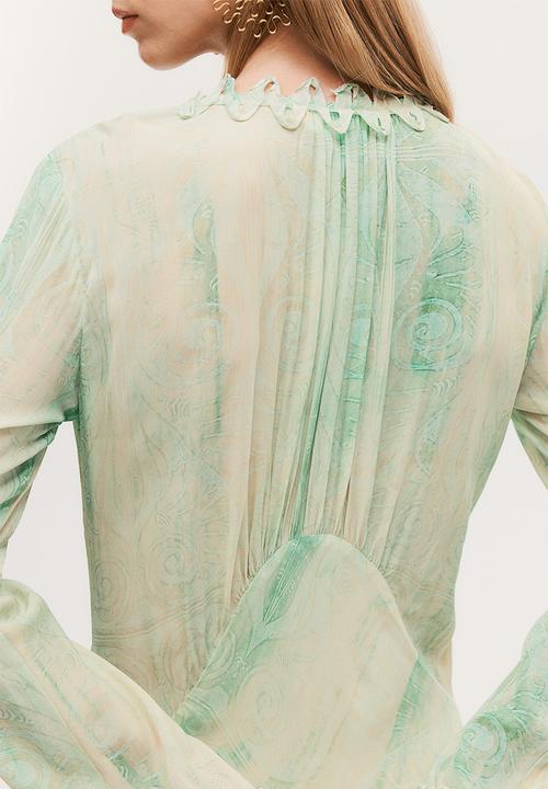 H&M - H&M Studio: Embellished patterned dress - green