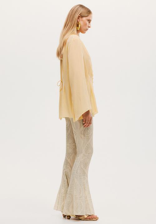 H&M - H&M Studio: Silk-blend embellished blouse - yellow