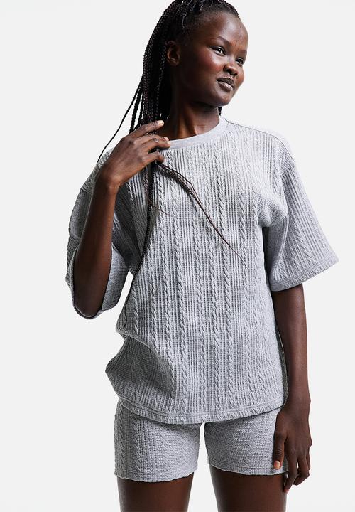 H&M - Oversized textured T-shirt - light grey
