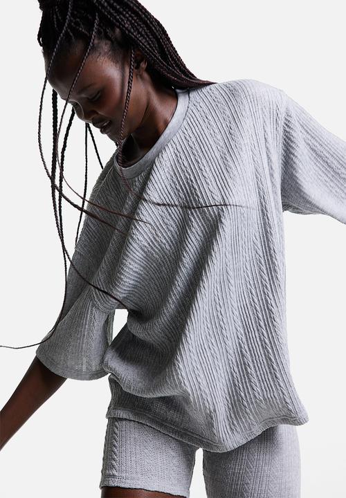 H&M - Oversized textured T-shirt - light grey