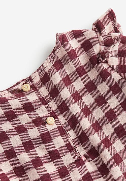 H&M - Frill-trimmed flannel blouse - dark red checked 