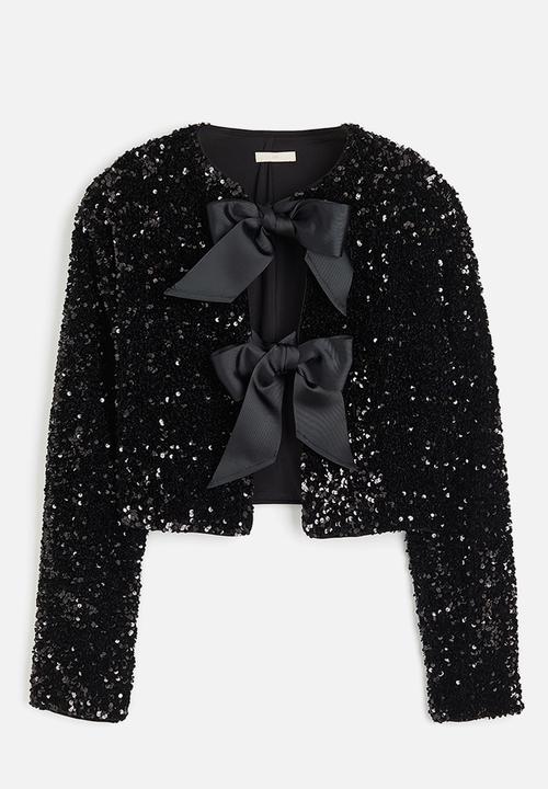 H&M - Tie-front sequined jacket - black