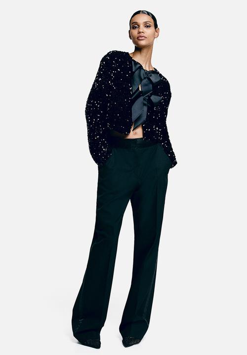 H&M - Tie-front sequined jacket - black