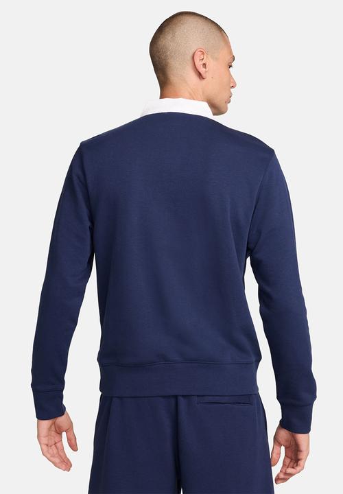 Nike - Club Fleece  Long-Sleeve Fleece Polo - Midnight Navy & White
