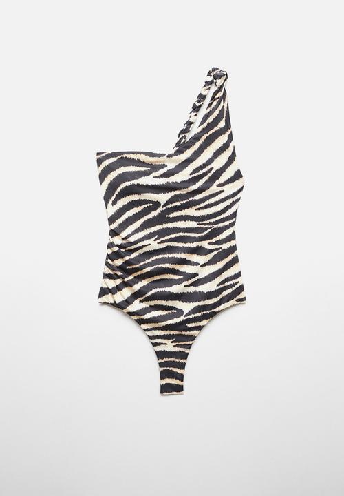 MANGO - Animal print swimsuit - black 