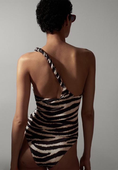 MANGO - Animal print swimsuit - black 