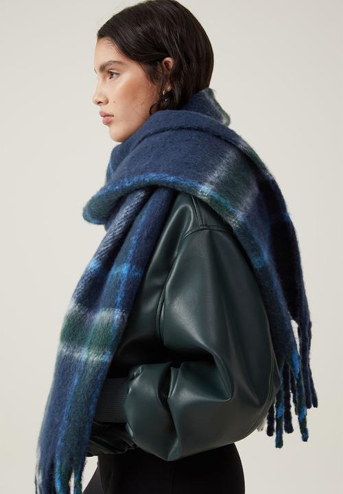 Rubi - Phoebe brushed tassel scarf- blue/green