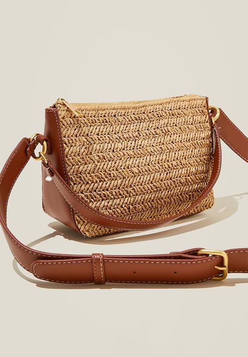 Rubi - Tilly textured cross body bag - chocolate & natural woven