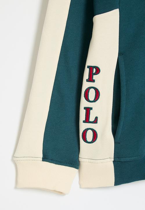 POLO - Boys griffin colour blocked zip thru hoody - teal