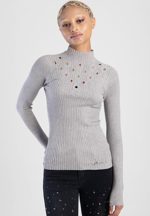 SISSY BOY - Holy Diamante Turtle Top - Grey Melange/ Silver